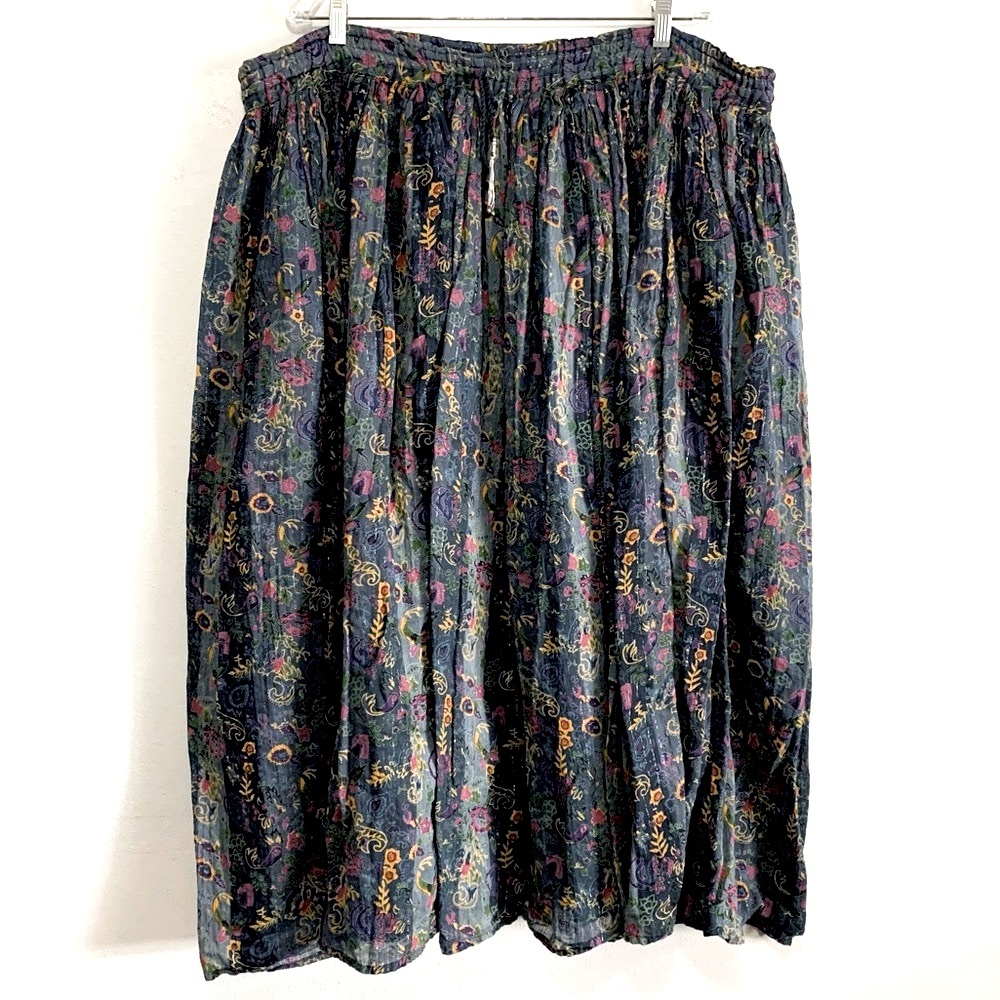 Silver Stream Vintage 100% Cotton Floral Print Boho Maxi Skirt